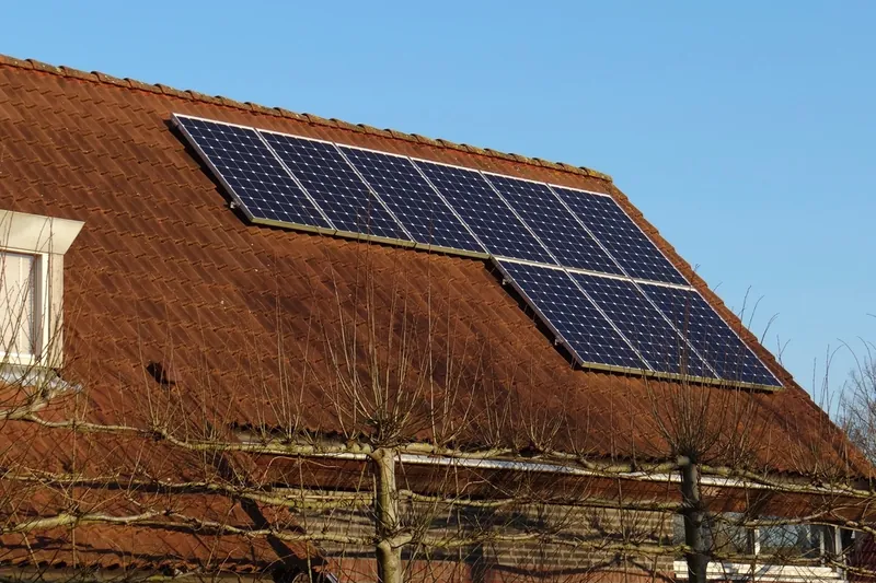 Solar panels on a house roof